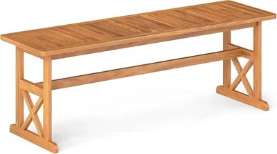 Imagen del producto de Banco de jardín de madera, resistente a la intemperie, banco de 3 plazas sin respaldo, banco de madera con capacidad de carga de hasta 360 kg, banco para balcón de madera de acacia, ideal para jardín, balcón o terraza, dimensiones: 130 x 35 x 45 cm