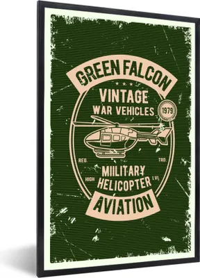 Produktbild von MuchoWow® MuchoWow® Gerahmtes Poster Hubschrauber - Vintage - Grün 40x60 cm - Poster mit zchwarzem Bilderrahmen - Papierdruck - Wandbilder