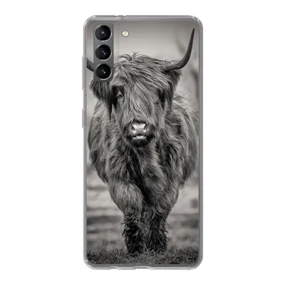 Produktbild von MuchoWow® Handyhülle Schutzhülle Hülle für Samsung Galaxy S21 Plus Schottischer Highlander - Schwarz und Weiß Silikon Softcase Handy Hülle - Handy-Tasche