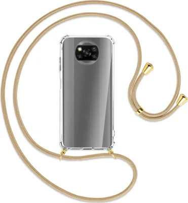 Produktbild von Handykette Backcover-Schutzhülle mit Band (Metall goldfarben) für Xiaomi Poco X3 NFC - broken white