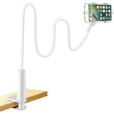 Produktbild von Handy Halterung für Bett Schwanenhals Langarm Verstellbar für 4-6,5 Zoll Smartphones Weiß