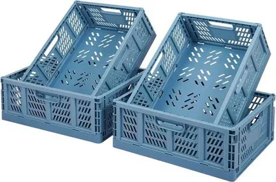 Immagine prodotto di Set di contenitori in plastica, a 4 scomparti, blu, impilabili, per l'ufficio a casa