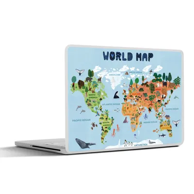 Produktbild von MuchoWow® Laptop Aufkleber Sticker Cover Weltkarte - Kinder - Tiere - Bäume 36.5x27.5 cm - Laptop-Sticker