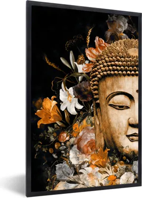 Produktbild von MuchoWow® MuchoWow® Gerahmtes Poster Buddha - Blumen - Tropisch 60x90 cm - Poster mit zchwarzem Bilderrahmen - Kunst