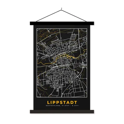 Produktbild von MuchoWow® Textilposter Stadtplan - Deutschland - Gold - Lippstadt - Karte 40x60 cm mit schwarzem Rahmen - Wanddekorationen