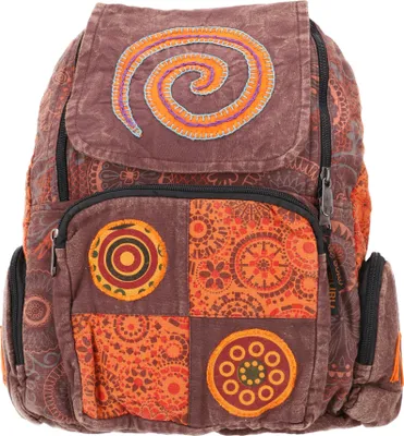 Produktbild von Patchwork Rucksack, Stonewash Freizeitrucksack, Ethno Look Rucksack - Braun, Uni - Erwachsene, Baumwolle, 35*33*23 cm, Ausgefallene Stofftasche