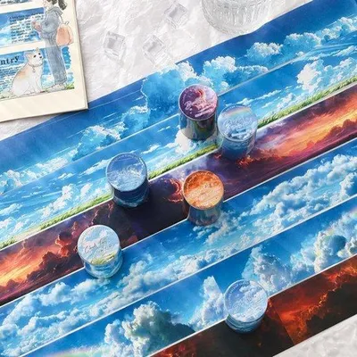 Produktbild von Scrapbook Sticker Band 6 Rollen Washi Tape Sticker Zubehör, Clouds Serie Scrapbooking Sticker für DIY Bullet Journals, Fotoalbum, Computer (Clouds)