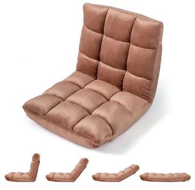 Image de Chaise de sol COSTWAY avec dossier réglable, fauteuil de sol rembourré, coussin de sol pliable, chaise de méditation, fauteuil de relaxation, coussin thaï, marron clair