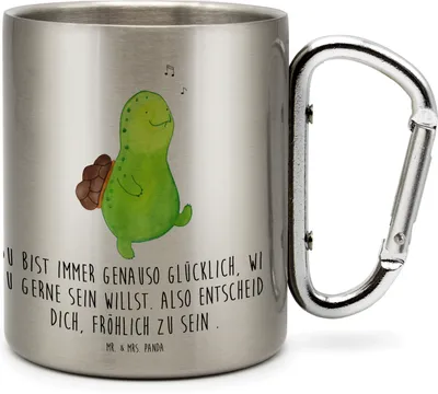 Produktbild von Mr. & Mrs. Panda Reisebecher Schildkröte Pfeifen - Transparent - Geschenk, Trennung, Depression, Metallbecher, Teetasse, thermotasse, Campingtasse, Neuanfang