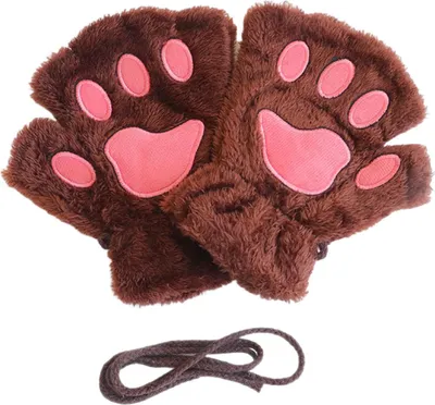 Produktbild von Damen-Katzenpfoten-Handschuhe, niedliche, flauschige, warme Halbfingerhandschuhe, Winter-Plüschhandschuhe mit Tierpfoten für Mädchen und Teenager, geeignet für Cosplay, Kostümpartys und den Alltag