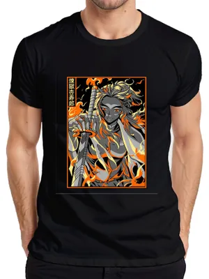 Imagen del producto de Camiseta vintage para hombre, estilo anime "Demon Slayer", diseño "Rengoku Flammen Schwert", color , talla M