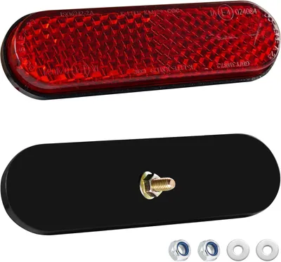Produktbild von 2 Motorreflektoren, 70 x 20 x 8 mm, rot, für Motorrad, Fahrrad, Reflektor mit E-Prüfzeichen, Katzenaugen mit Schraube