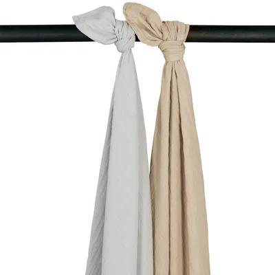 Produktbild von Meyco Swaddle Pucktuch- Uni - 2 Stück - Light Grey/Sand