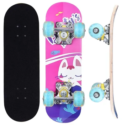 Image de Planche de skateboard complète, dimensions 17x5 pouces, pour enfants, avec plateau en érable à 7 couches, motif "Lapin rose"