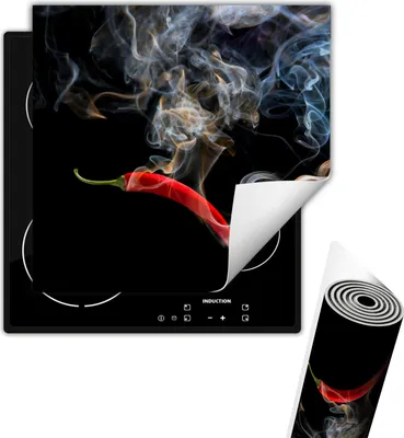 Produktbild von Herdabdeckplattee Glaskeramikkochfeld-Abdeckung 50x52 cm Anti Rutsch Matte Aufrollbar, Schwarz Chilli