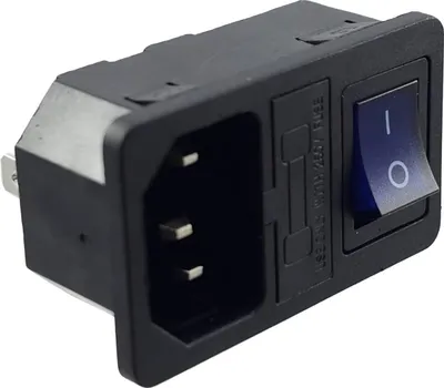 Produktbild von Kaltgeräte Steckverbinder Stecker C-14 mit blauem Schalter und Sicherung 10A/250V
