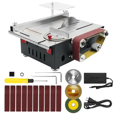 Produktbild von Mini Tischkreissäge - 2-in-1 Säge und Bandschleifer - 200W bürstenloser Motor - 7000 U/min - 30 mm Schnitttiefe - Edelstahltisch - für Holz und Metall - schwarz