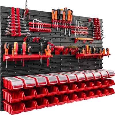 Image de 33 bacs gerbables étagère murale plastique couvercle 115 x 78 cm porte-outils atelier garage système de stockage bacs à bec verseur