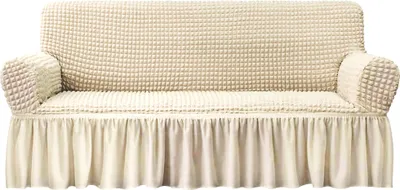 Obrázek produktu pro Stretch Sofa Cover Sofa Seat Cushion Cover Pleated Ruffle Skirt Sofa Cover European Style Chair Cover (3-Seater, Beige)