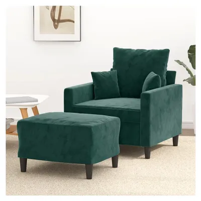 Produktbild von Sessel mit Hocker, Dunkelgrün, 60 cm Sitzbreite, Samt, Robustes Metallgestell, Bequemes Sitzerlebnis, Vielseitig für Wohnzimmer und Schlafzimmer