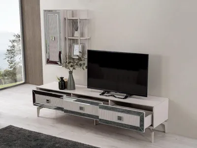 Immagine prodotto di Credenza bassa Porta TV Mobile RTV Soggiorno scaffali in legno bianco