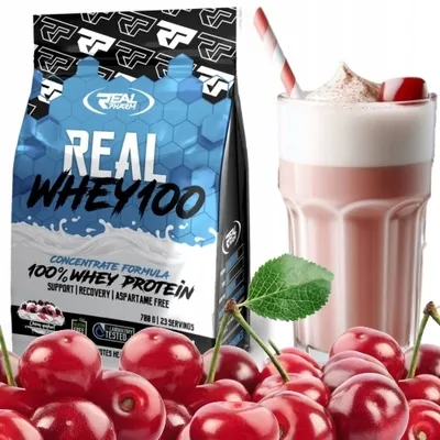 Produktbild von Real Pharm Molkenproteinkonzentrat WPC protein 2000g Eiweißpulver geschmack: CHERRY YOGHURT