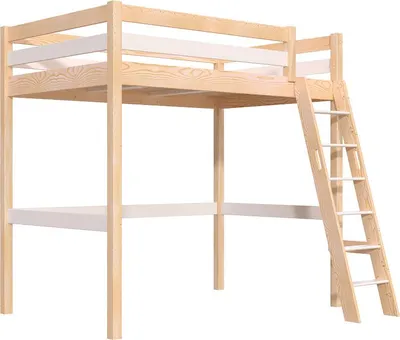 Produktbild von Hochbett holz mit Leiter Sylvia - 120x200 schräge Leiter - Naturlack/Weiß