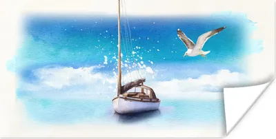 Produktbild von MuchoWow® Poster Segelboot - Vogel - Meer 40x20 cm - Poster für die Wand - Poster Schlafzimmer
