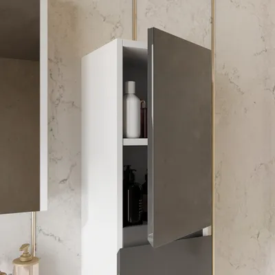 Produktbild von KAREN banyo Badezimmer Hochschrank 30cm Breit Venus Anthrazit | 114,5 x 30 x 32 cm| Softclose-Türen | unsichtbaren Griffen | Badezimmerschrank Badschrank Badhochschrank Badregal