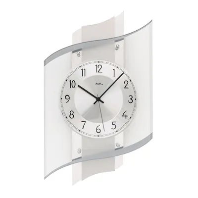 Image de AMS 5516 Horloge murale radio analogique argentée avec verre moderne