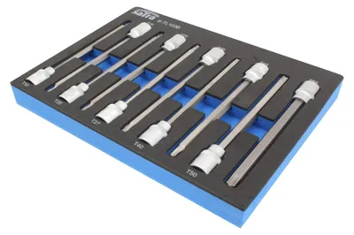 Obrázok produktu pre Penová výplň - vložka so súpravou dlhých Torx kľúčov 3/8'' T10 - T55 dĺžka 140mm