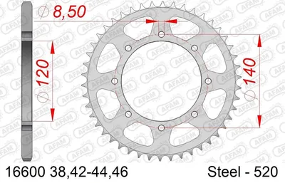 Produktbild von AFAM Kettenrad 16600-43 Hinten für KAWASAKI MOTORCYCLES KLR Stahl
