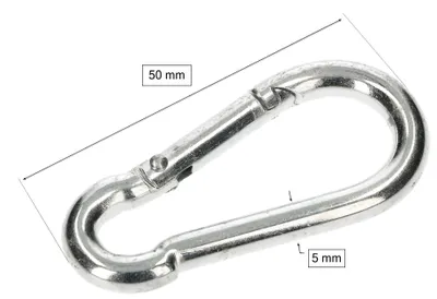 Produktbild von KOTARBAU Feuerwehrkarabiner 50x5mm aus verzinktem Stahl, Silber, robust & witterungsbeständig mit Schnappverschluss, Tragkraft 100kg/200kg, 5 Stück, für Seile, Ketten, Industrie, Bau, Segeln, Klettern, Angeln