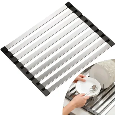 Image de Égouttoir à vaisselle avec tapis d'égouttage 50 x 32,5 cm – Égouttoir, tapis de séchage, support d'égouttage, séchoir à vaisselle, égouttoir de cuisine