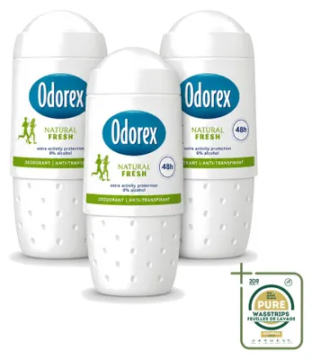 Productafbeelding van 3 x Odorex Deodorant Roller Natural Fresh - 50 ml - Voordeelverpakking - 3 stuks