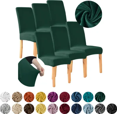 Produktbild von MEBLE ODNOWA, Stuhlhusse, Stuhlbezug, Standardgröße, Samt, Dunkelgrün, 6er Set, Velours, elastisch, Stuhlbezüge, Stuhlhussen, maschinenwaschbar