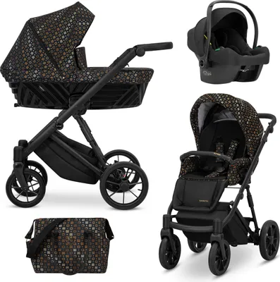 Produktbild von Kinderwagen IVENTO Sportwagen Babywagen Babyschale Komplettset Kinder Wagen Autositz Set 3 in 1 (Black Style, Rahmenfarbe: Schwarz)