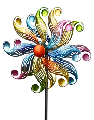 Produktbild von Windrad Blume Garten Metall kugelgelagert Windspiel Ø 30 cm / 122 cm