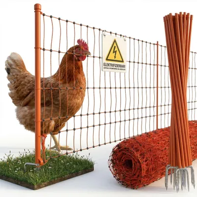 Produktbild von Agrarzone Geflügelnetz 50m x 106cm, Doppelspitze, elektrifizierbar orange - Mobiler Hühnerzaun Weidezaun Hühner Geflügel Hundezaun Haustierzaun