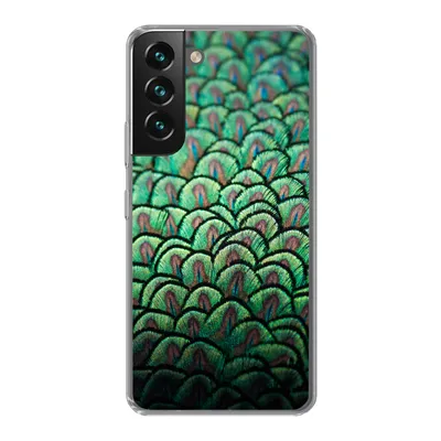 Produktbild von MuchoWow® Handyhülle Schutzhülle Hülle für Samsung Galaxy S22 Nahaufnahme des Gefieders eines Pfaus Silikon Softcase Handy Hülle - Mobiltelefonhülle