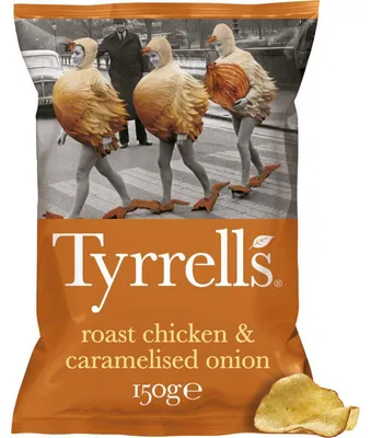 Produktbild von Tyrrells Roast Chicken & Caramelised Onion Chips, 150g – Knusprige Kartoffelchips mit herzhaftem Brathähnchen- und Zwiebelgeschmack