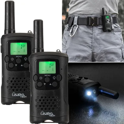 Produktbild von 2er-Set Profi Akku-PMR-Funkgeräte, Gürtelclip & Taschenlampe, Walkie Talkie mit 10km Reichweite, 8 Kanäle, Ladestation, 8 Stunden Sprechzeit