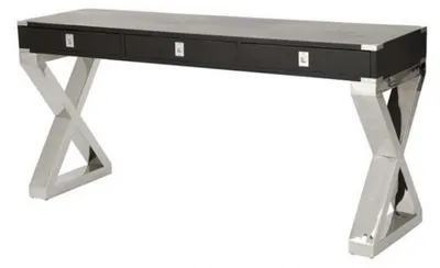 Immagine prodotto di Scrivania Casa Padrino nera/acciaio inossidabile lucido - Scrivania nera con finiture in acciaio inossidabile, dimensioni 144 x 55 x altezza 78 cm