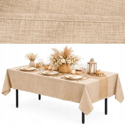 Produktbild von Tischdecke Aus Leinen 280×170 Cm, Rechteckig, Boho-Stil, „Leinenoptik“, Beige