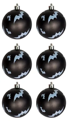 Produktbild von Schwarze Weihnachtskugeln mit Fledermäusen als Motiv 6 Stück Ø 6 cm