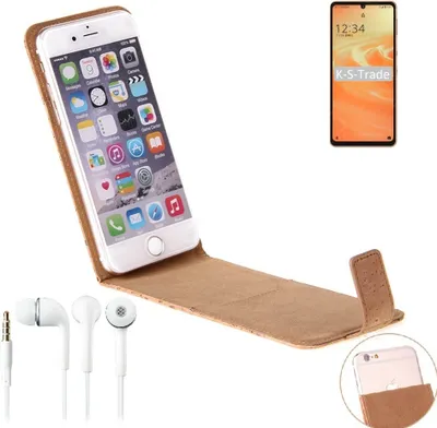 Produktbild von K-S-Trade Schutzhülle mit Kopfhörer kompatibel mit Sharp Aquos Sense6 Handyhülle Cover Kork Tasche Flipstyle Case