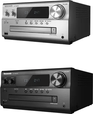 Two Panasonic SC-PMX94EG-S Hi-Fi Micro Systems, one silver and one black, are shown side-by-side against a white background.