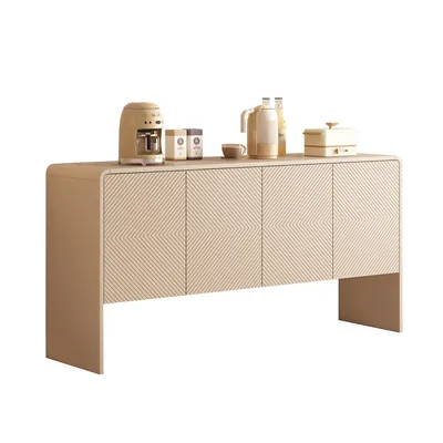 Produktbild von AIORBER Minimalistisches Sideboard mit 4 Türen, großem Stauraum, verstellbaren Regalen, Push-to-Open, abgerundeten Kanten, Weiß/Aprikosencreme