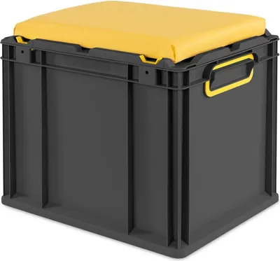 Produktbild von Eurobox NextGen Seat Box Gelb | HxBxT 36,5x30x40cm | 30 Liter | Griffe geschlossen | Schwarz | Eurobehälter, Sitzbox, Transportbox, Transportbehälter, Stapelbehälter