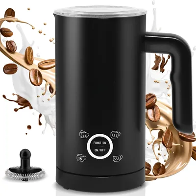 Obrázek produktu pro Mlékéčkař 4 v 1 – Elektrický mlékéčkař a ohřívač mléka – 300 ml – Pro teplou i studenou pěnu – Nerezová ocel – Tichý provoz – 500 W, 120 V, zástrčka pro EU – Černá barva